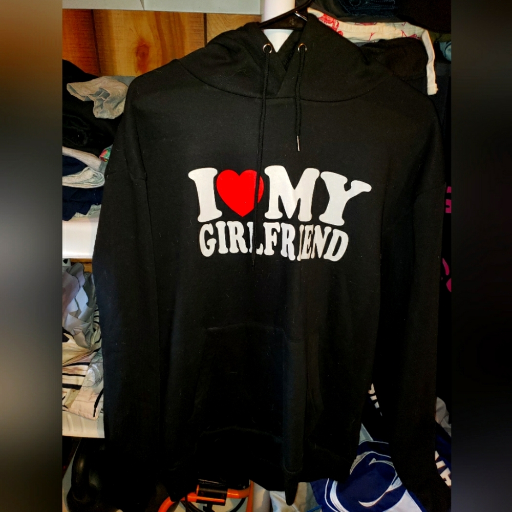 Mens XL "I Love My Girlfriend " black hoodie NWOT